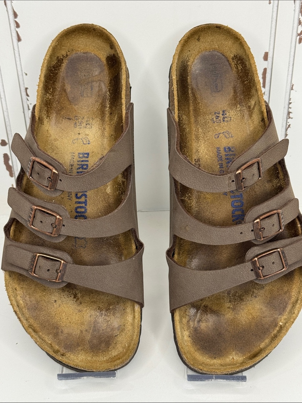 Birkenstock Women's Triple-Strap Sandals in Brown with Copper Buckles
